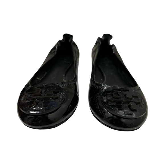 Tory Burch Reva Black Patent Leather Logo Ballet Flats Shoes Woman’s 6 - Picture 2 of 7